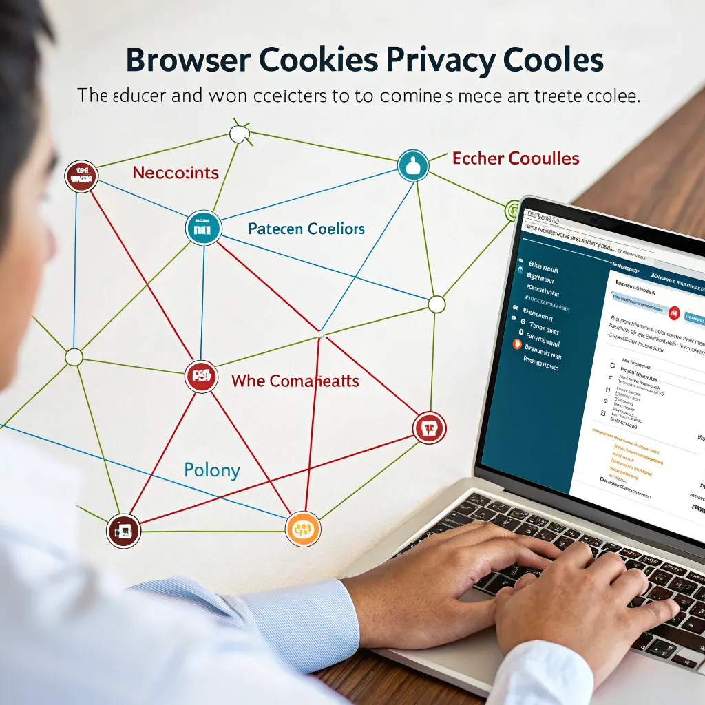 Ilustración geométrica de líneas que representa cookies del navegador y controles de privacidad